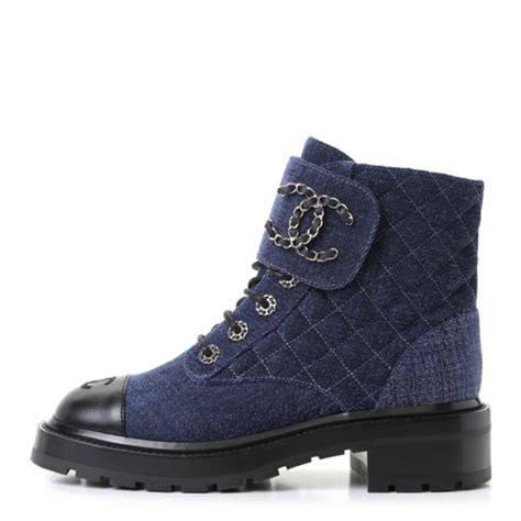 chanel denim combat boots